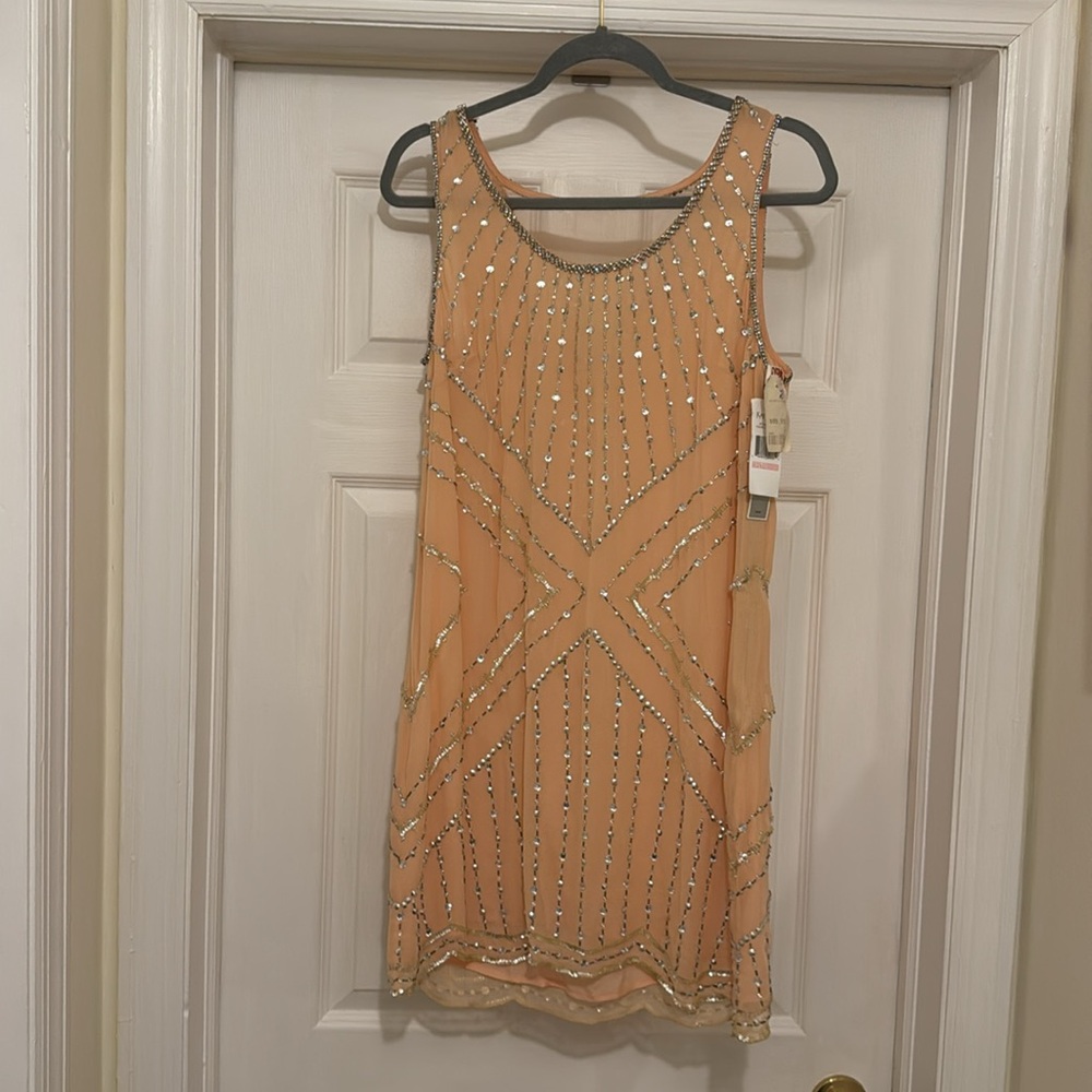 Kay Unger Beaded Sheath Dress Scoop Neck Sleeveless
